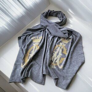 RARE Y2K CHRISTIAN AUDIGIER Embellished Charcoal Cotton Scarf 90s Glam